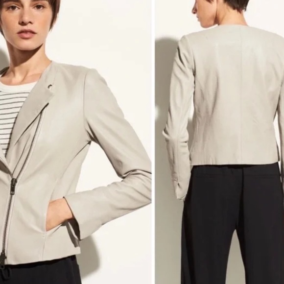 Vince Cross Front Dove Gray Washed-Leather Jacket - Picture 2 of 11